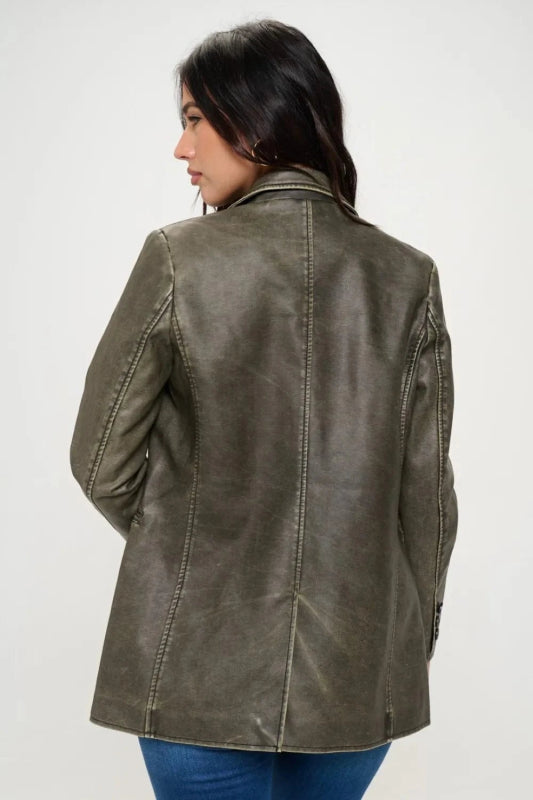 Coalition LA Single - Breasted Vegan Leather Blazer - ShalayeFashion