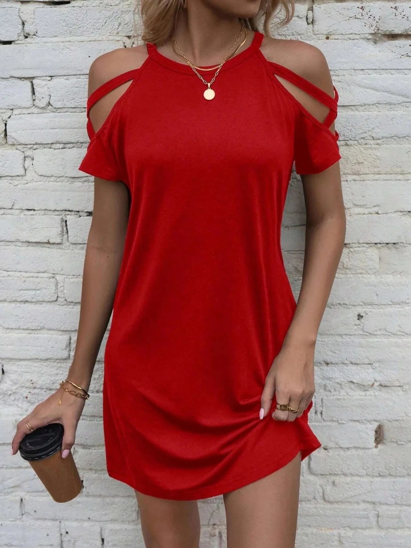 Cold Shoulder Mini Dress - ShalayeFashion