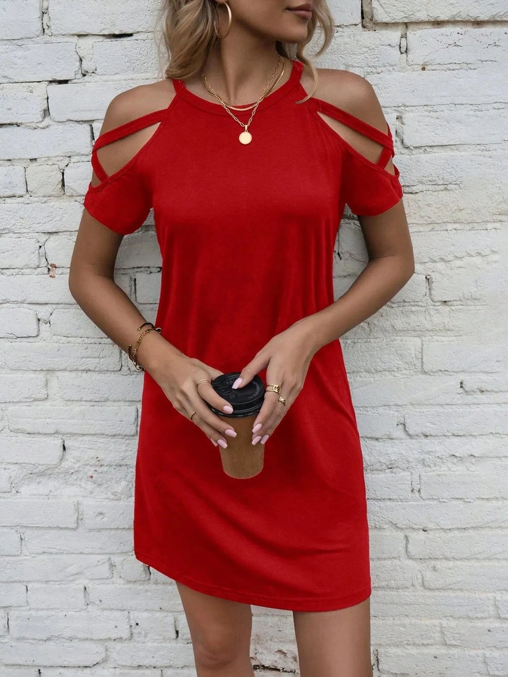 Cold Shoulder Mini Dress - ShalayeFashion