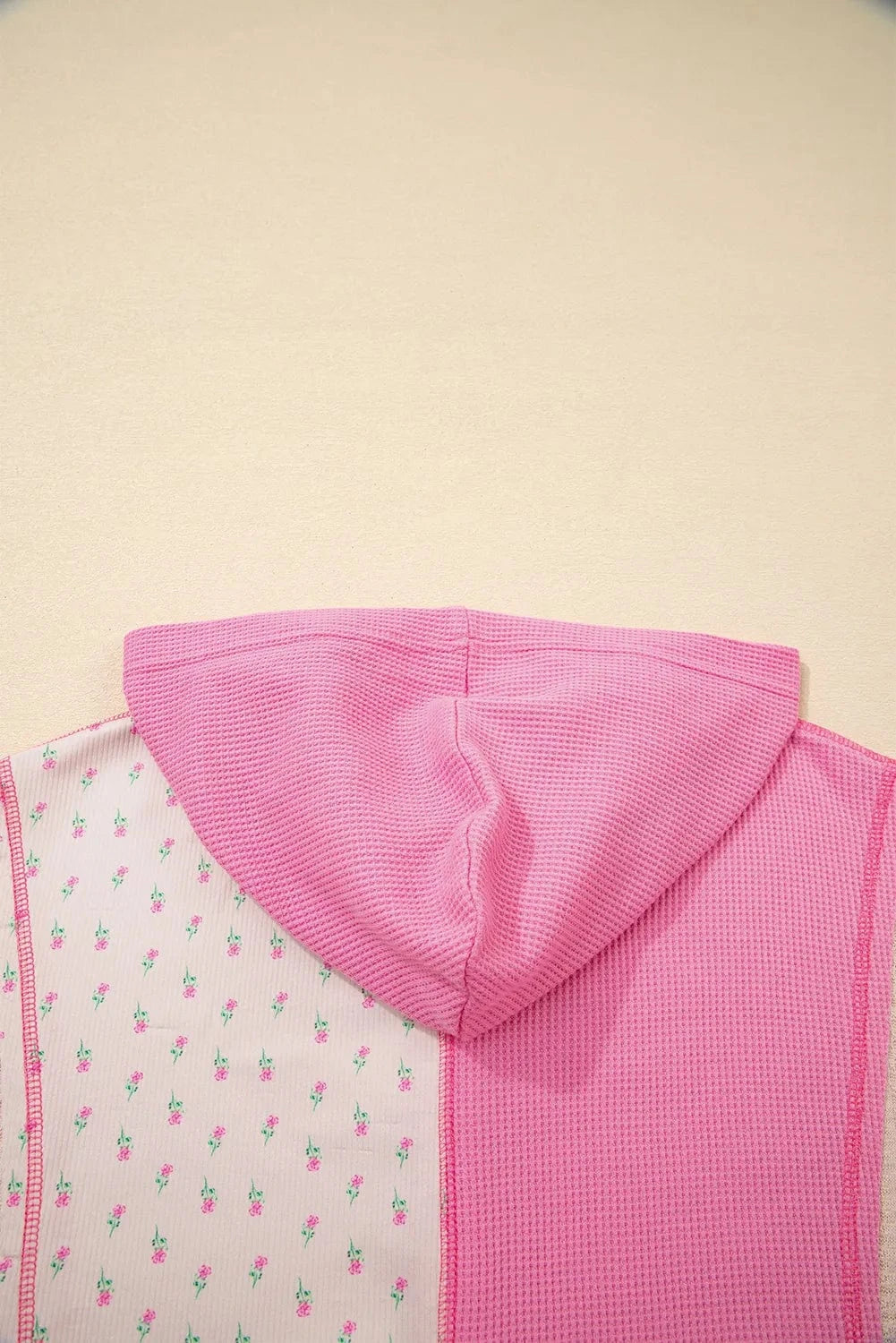Color Block Button Detail Hoodie - ShalayeFashion