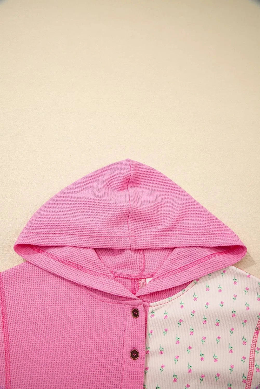 Color Block Button Detail Hoodie - ShalayeFashion