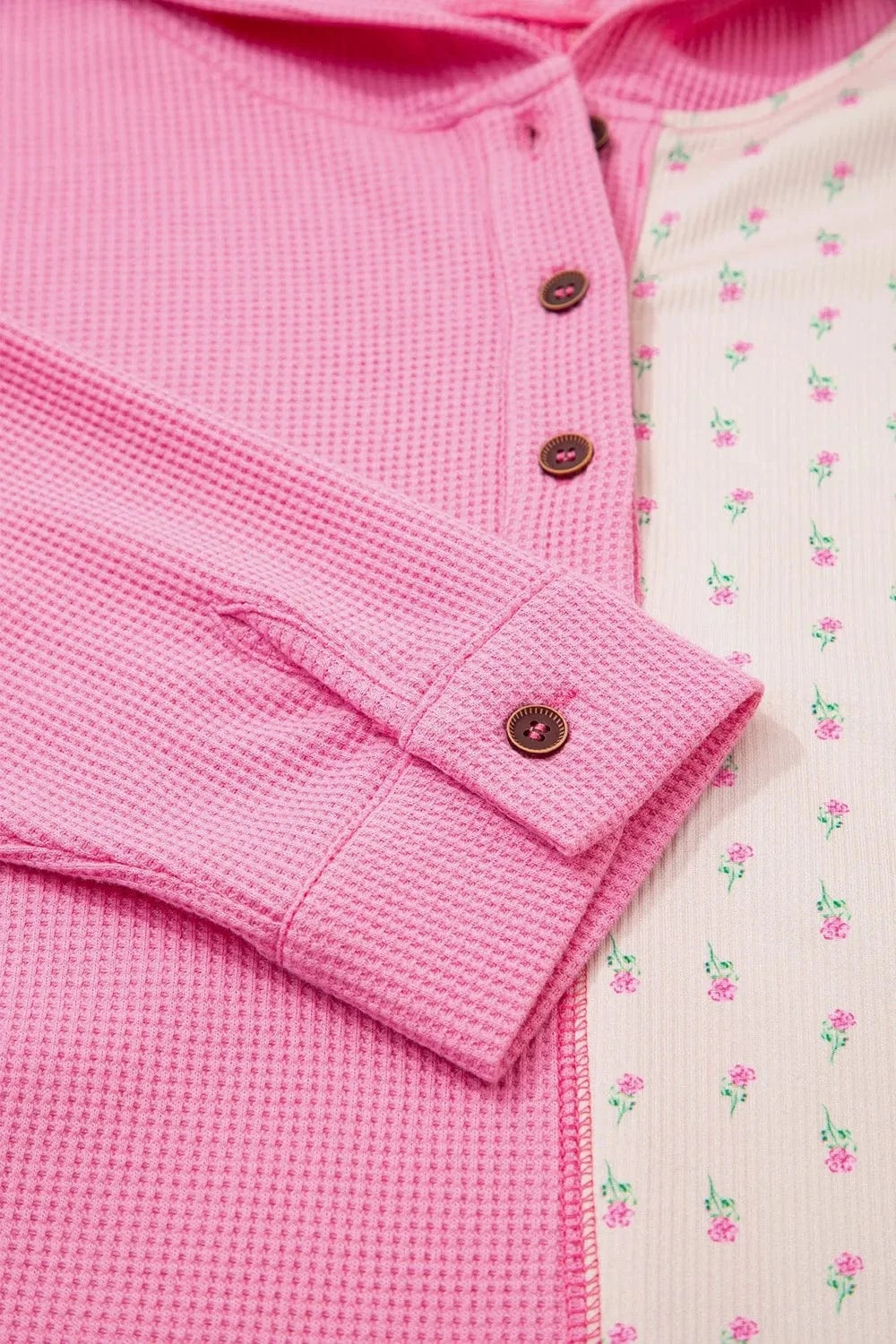 Color Block Button Detail Hoodie - ShalayeFashion