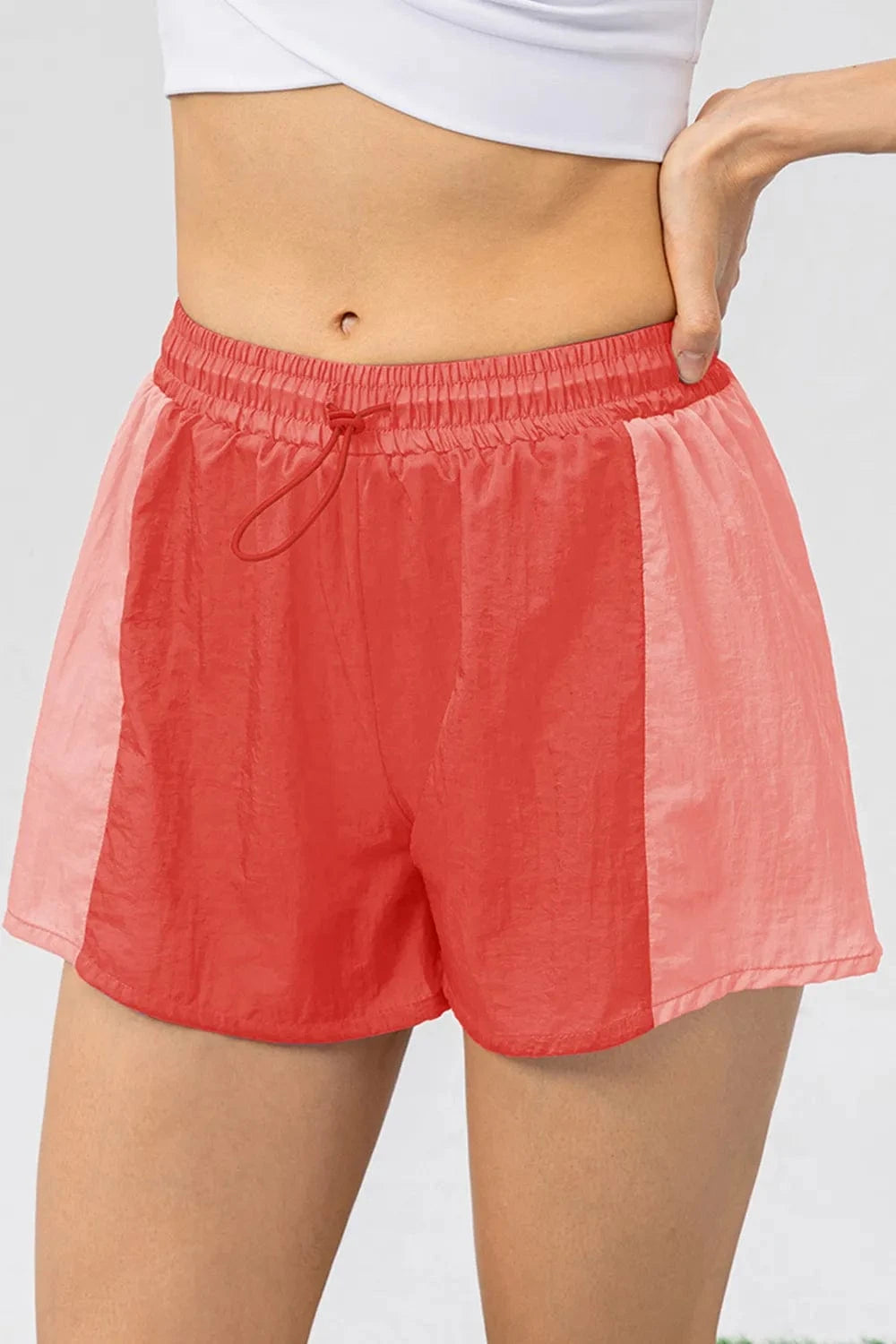 Color Block Drawstring Active Shorts - ShalayeFashion