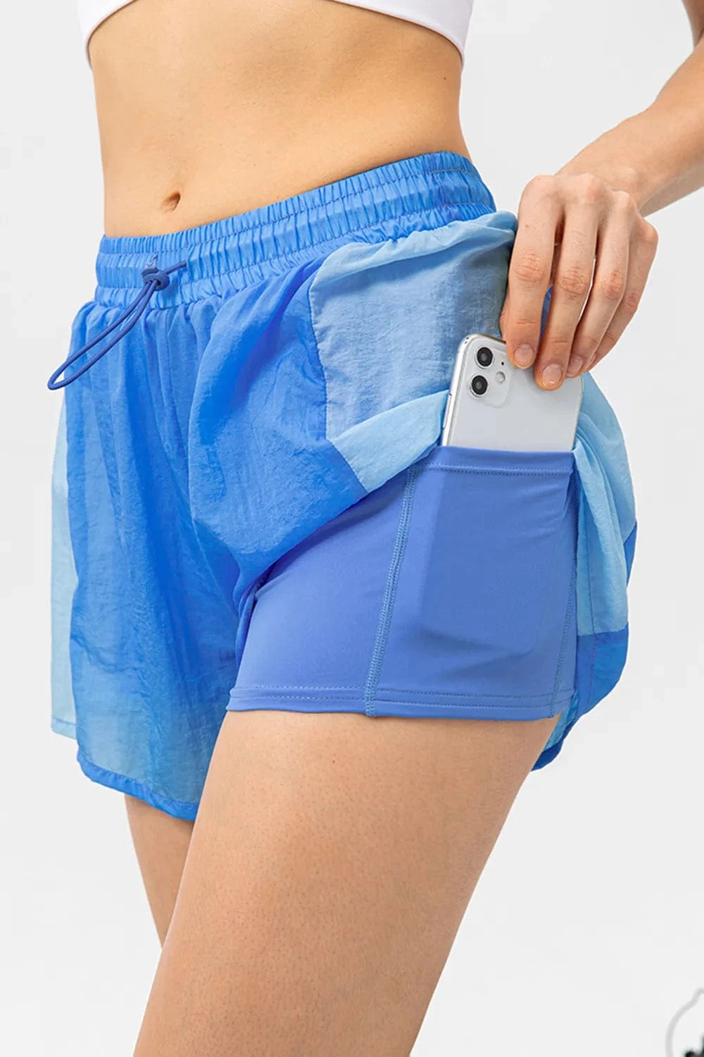 Color Block Drawstring Active Shorts - ShalayeFashion
