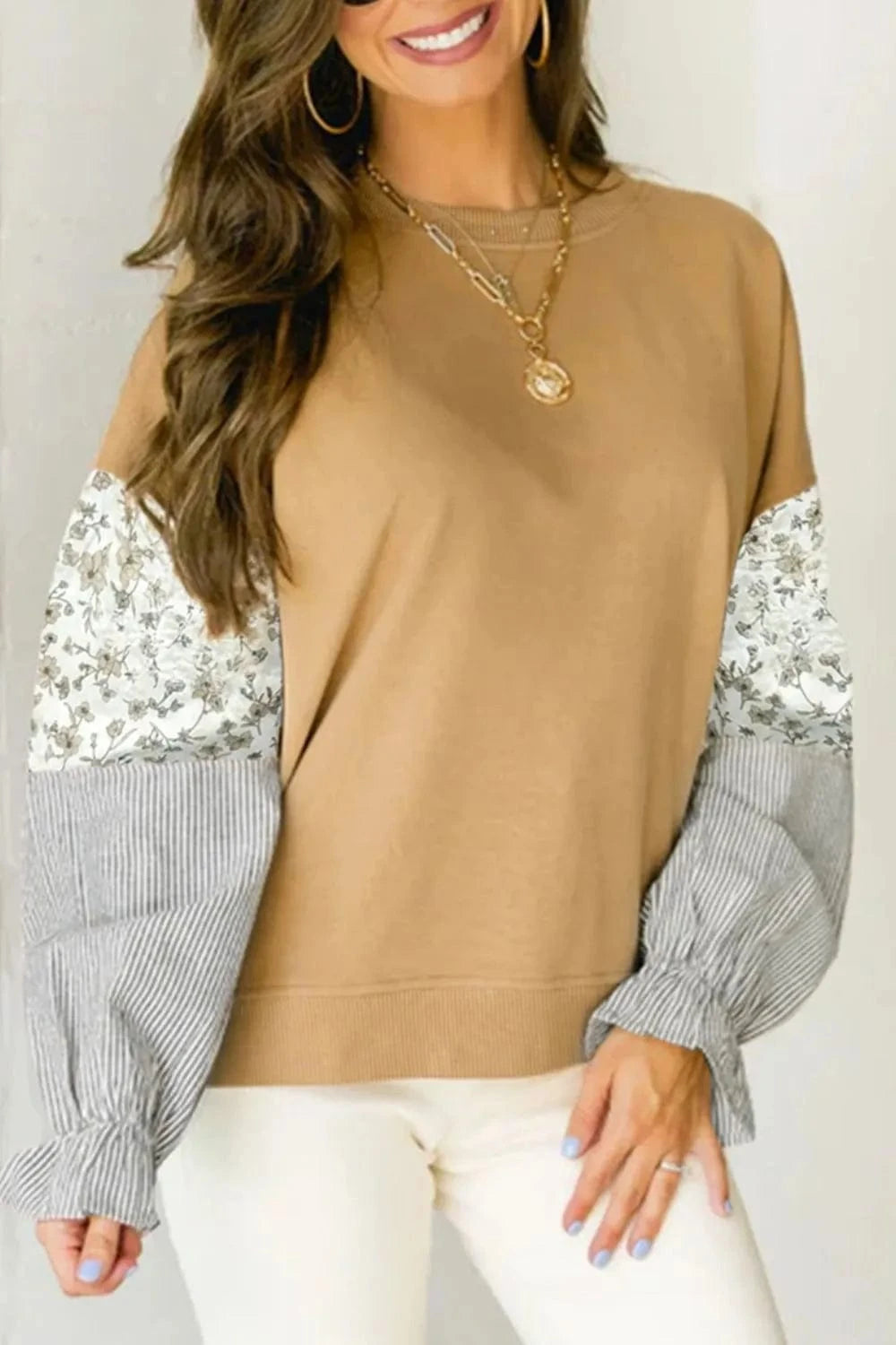 Color Block Long Sleeve Sweatshirt - ShalayeFashion