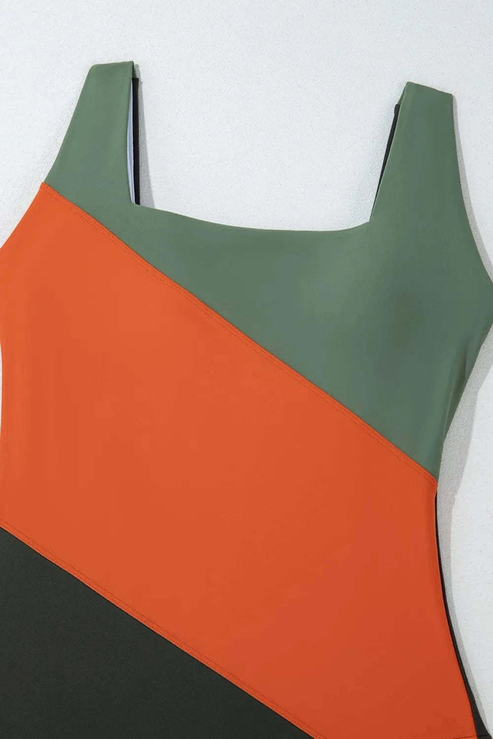 Color Block Padded Square Neck One Piece Swimsuit - ShalayeFashion