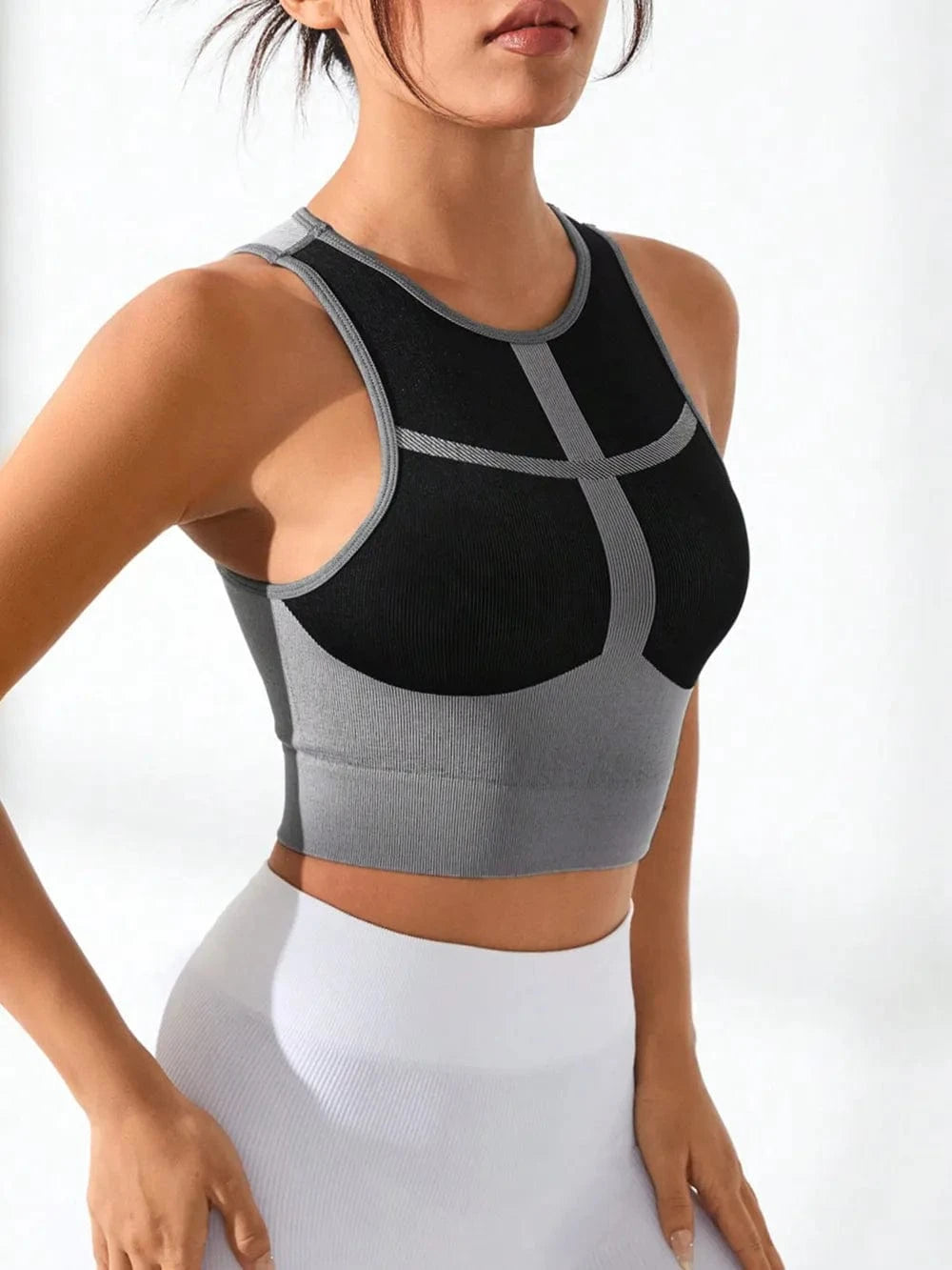 Color Block Round Neck Active Tank - ShalayeFashion
