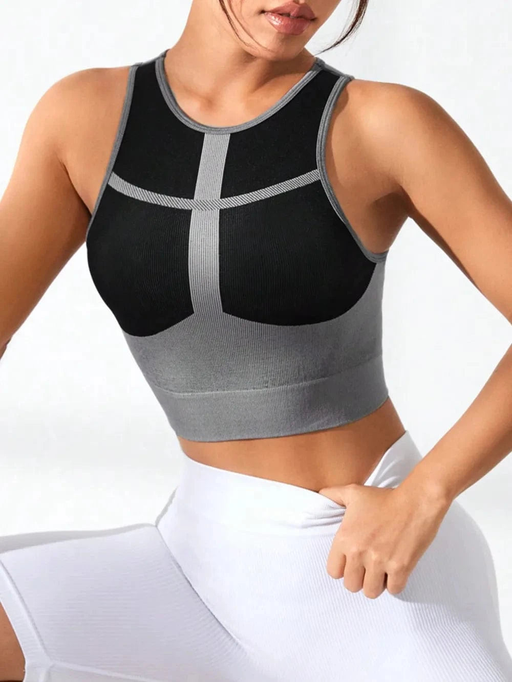 Color Block Round Neck Active Tank - ShalayeFashion