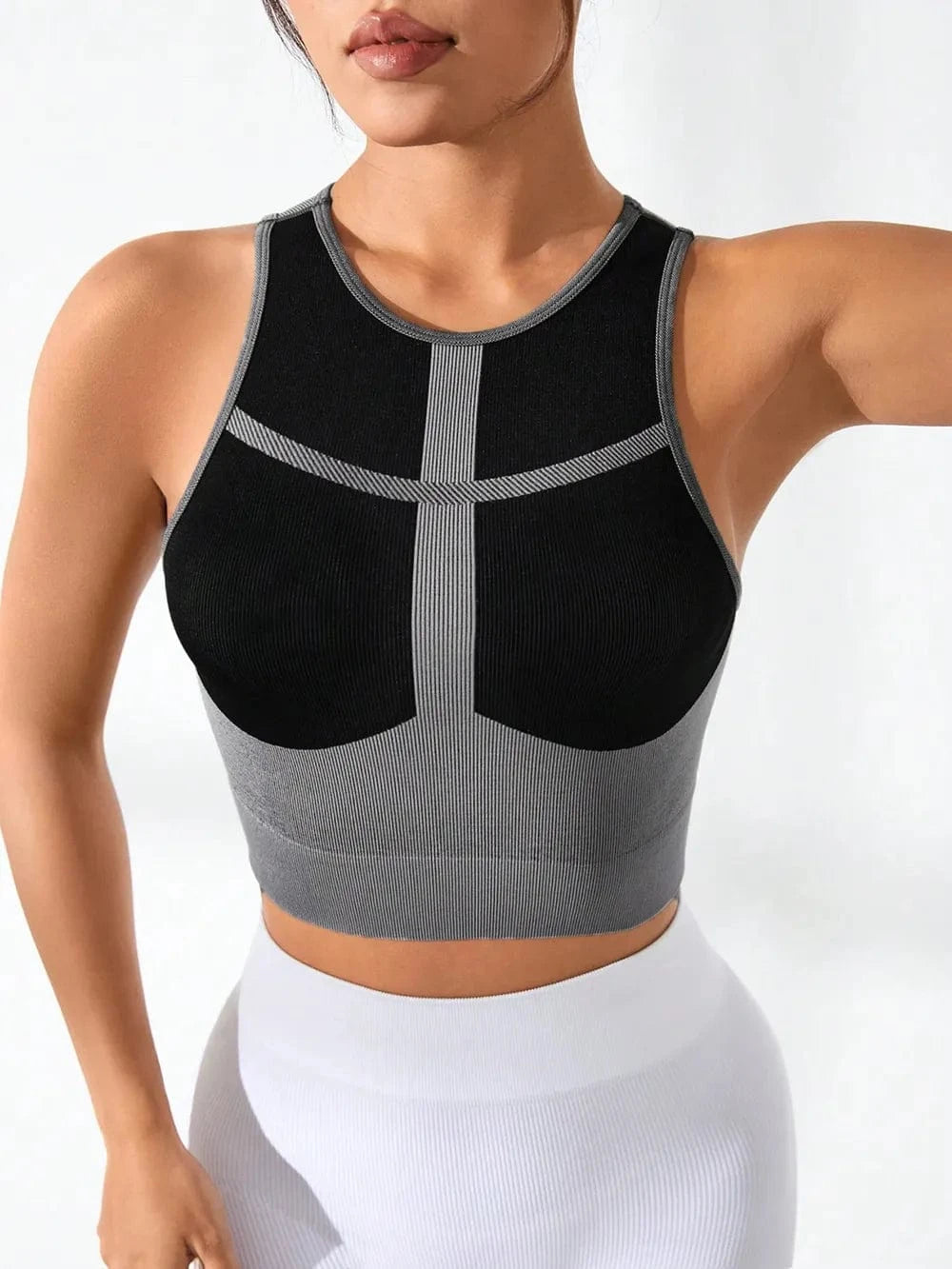 Color Block Round Neck Active Tank - ShalayeFashion
