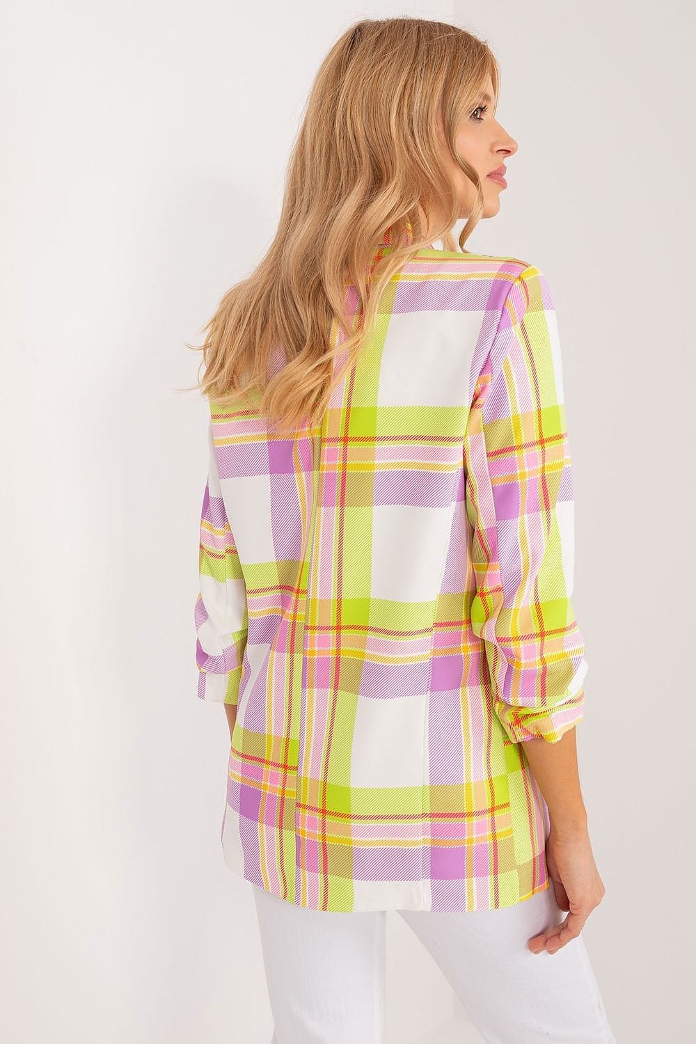 Colorful Check Blazer Lined Lapels - ShalayeFashion
