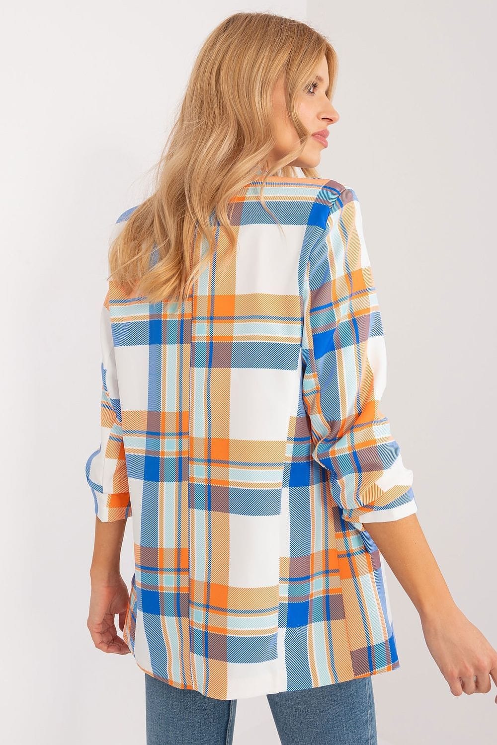 Colorful Check Blazer Lined Lapels - ShalayeFashion
