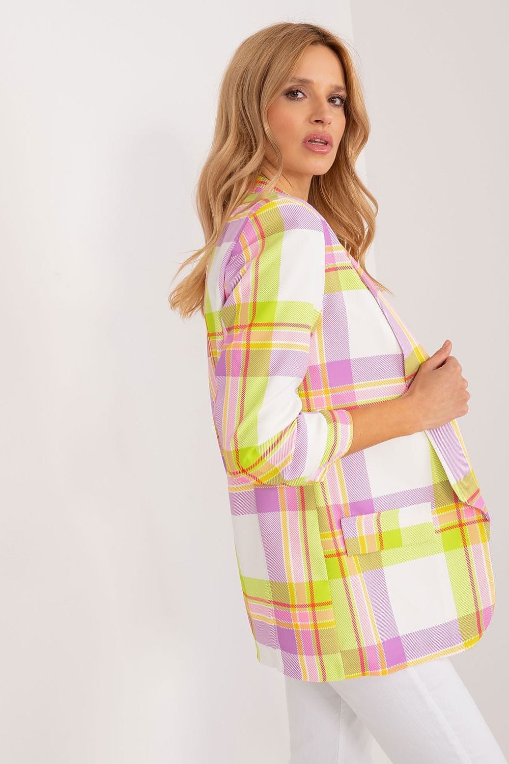 Colorful Check Blazer Lined Lapels - ShalayeFashion