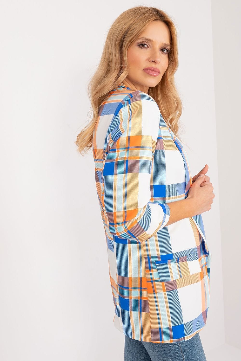 Colorful Check Blazer Lined Lapels - ShalayeFashion