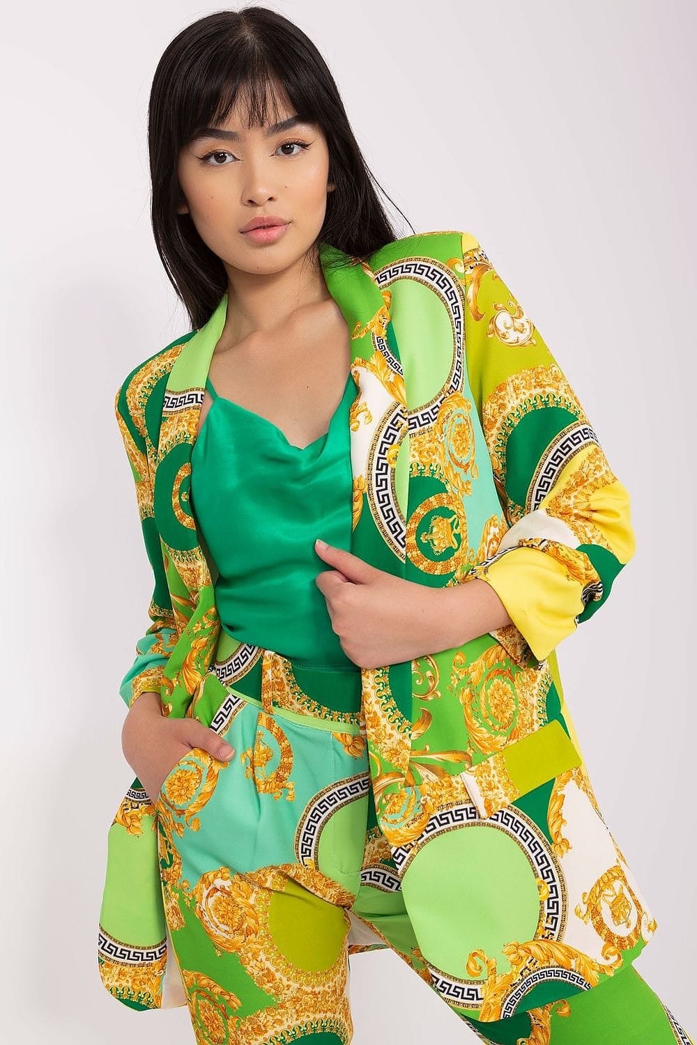 Colorful Print Blazer Unbuttoned Style - ShalayeFashion