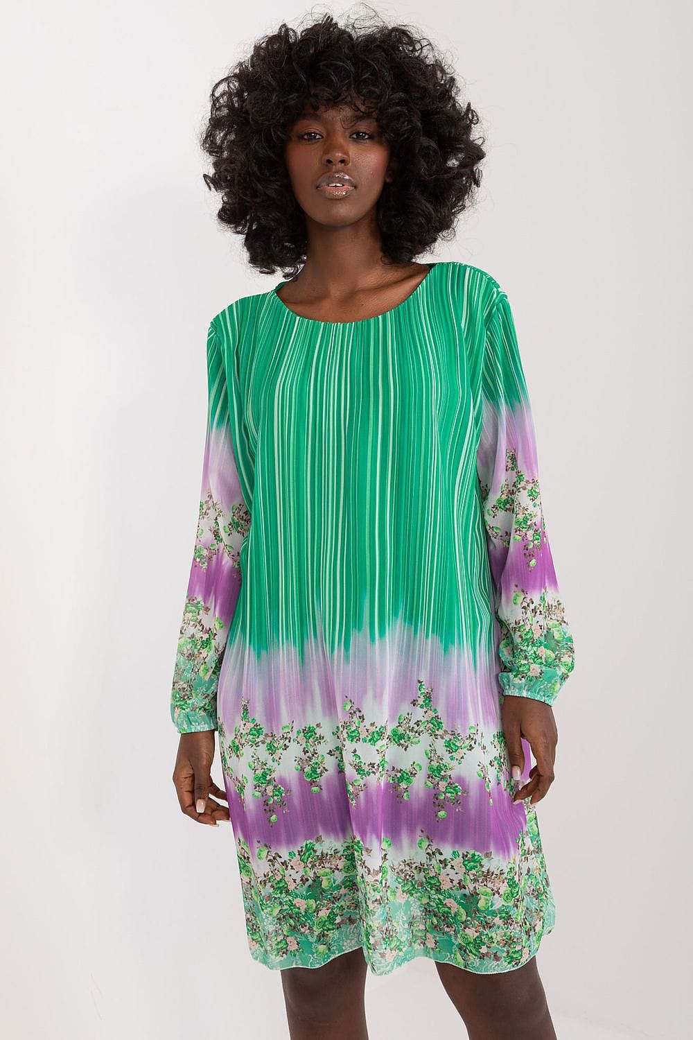 Colorful Print Dress Straight Cut Round - ShalayeFashion