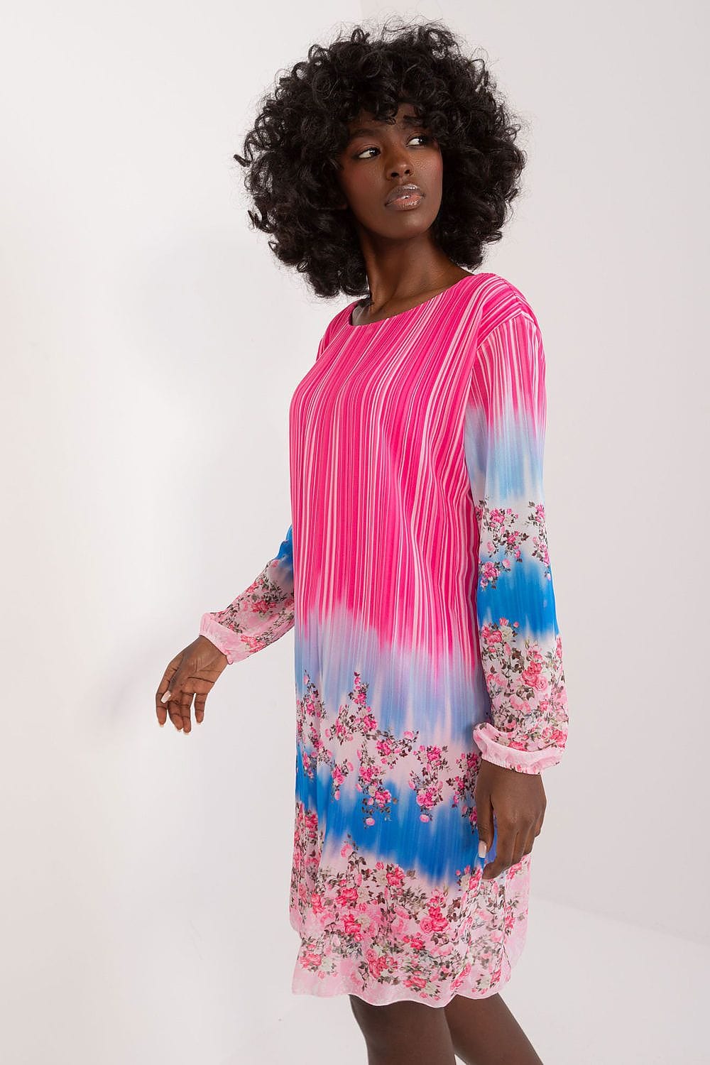 Colorful Print Dress Straight Cut Round - ShalayeFashion