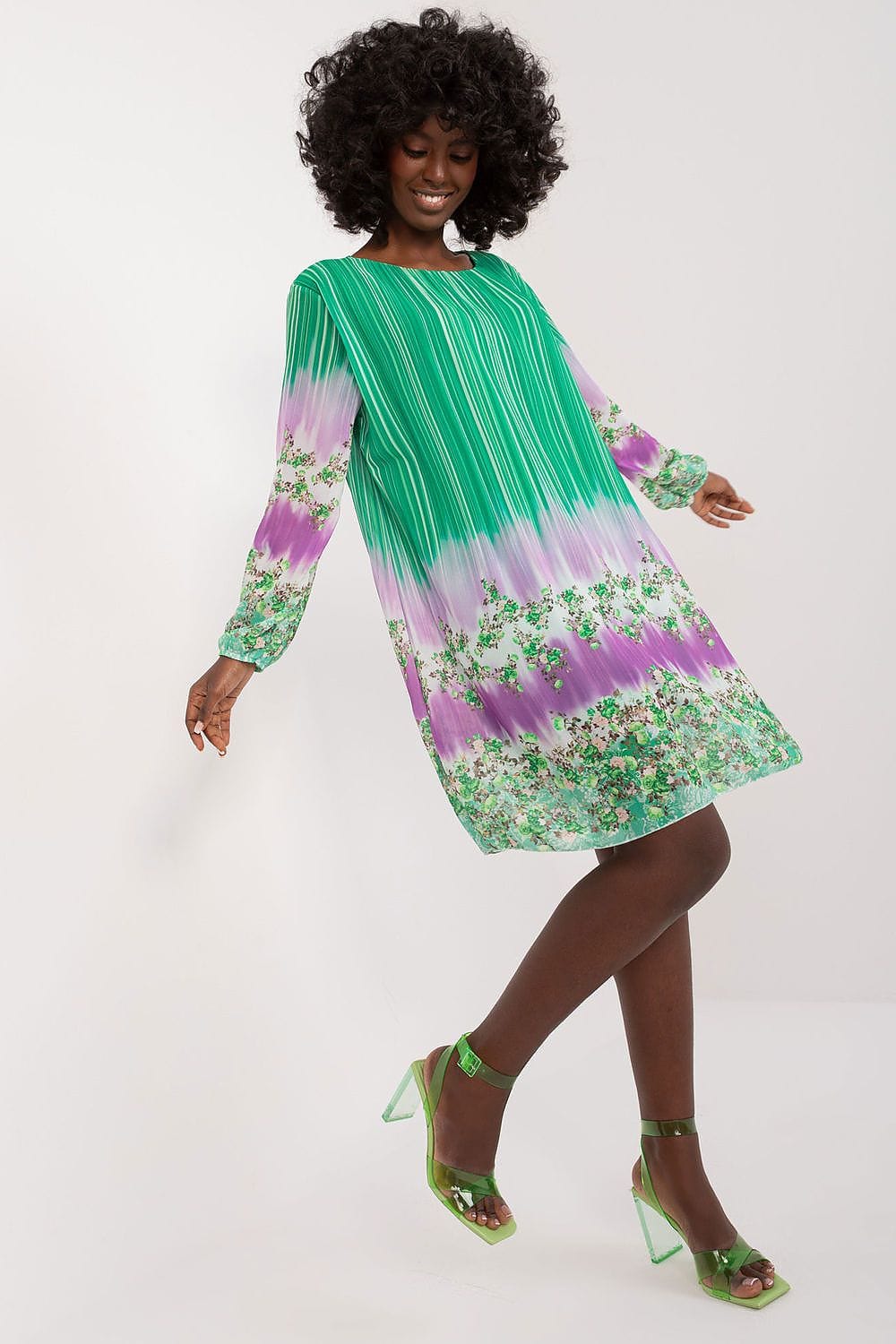 Colorful Print Dress Straight Cut Round - ShalayeFashion