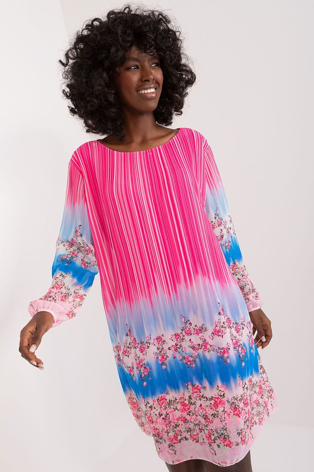 Colorful Print Dress Straight Cut Round - ShalayeFashion