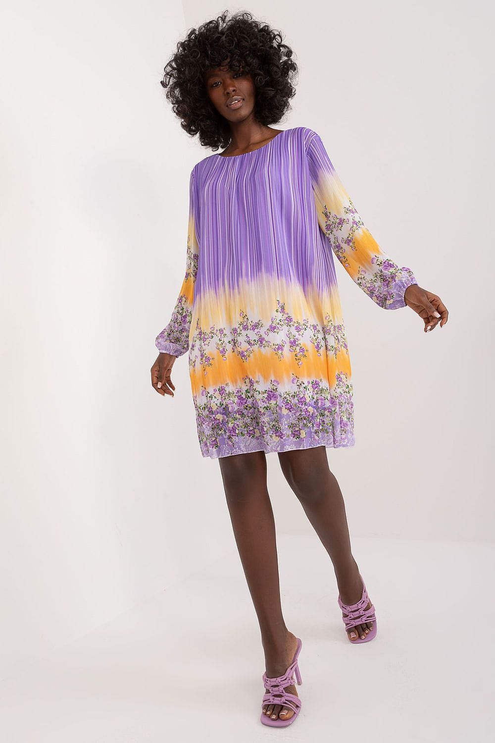 Colorful Print Dress Straight Cut Round - ShalayeFashion