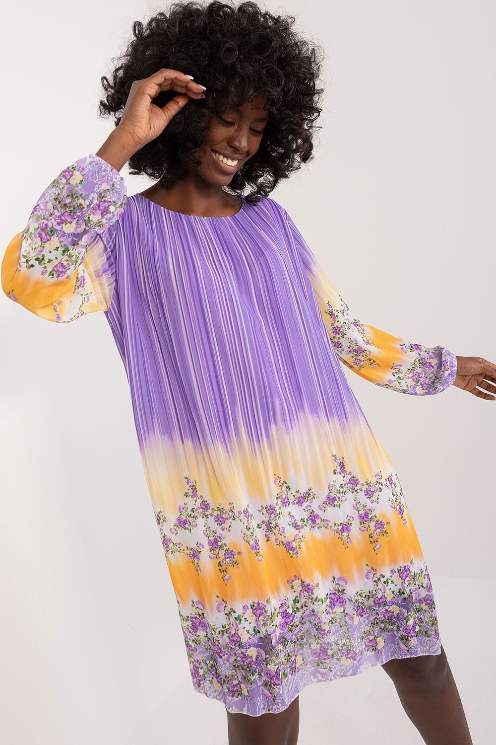 Colorful Print Dress Straight Cut Round - ShalayeFashion