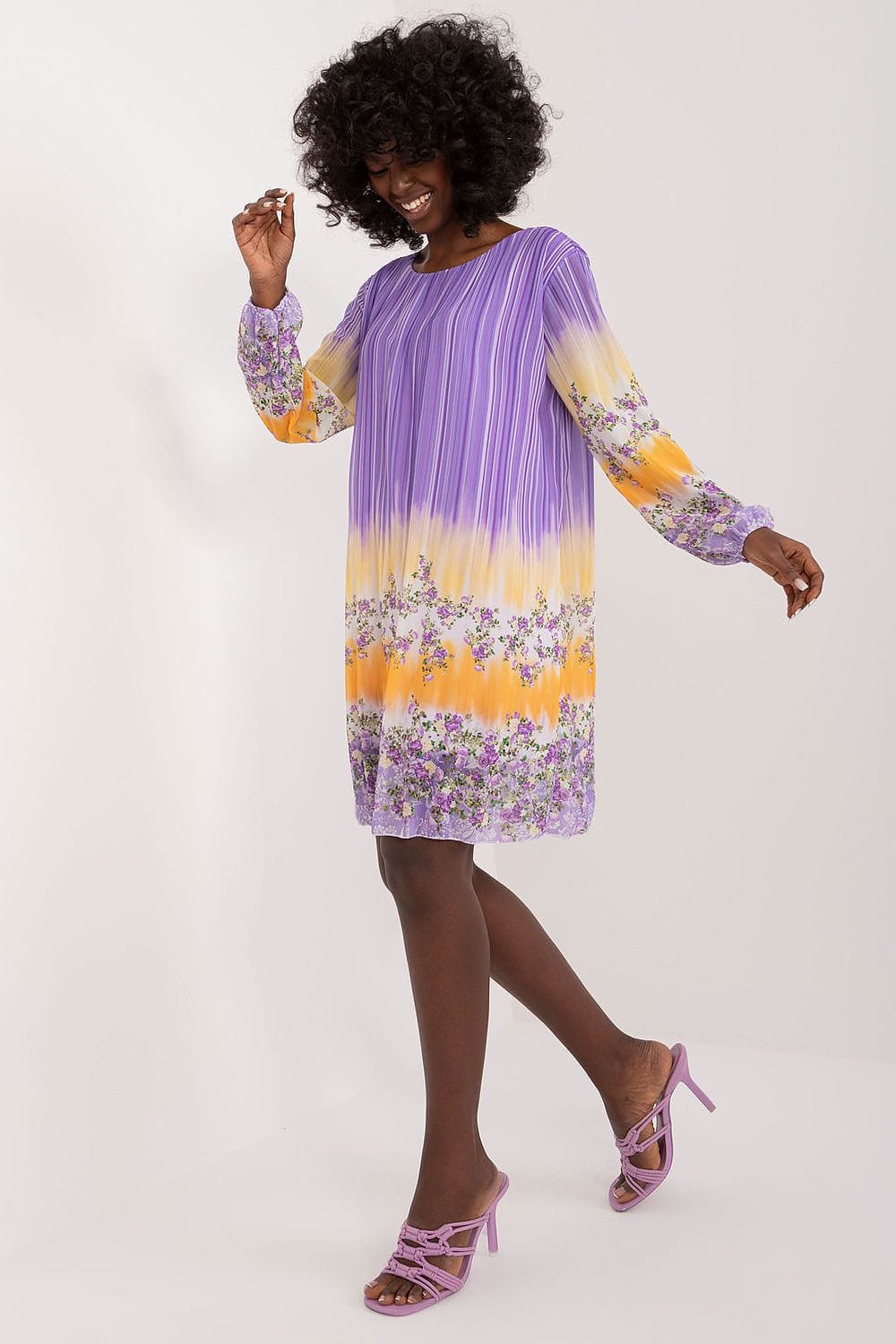 Colorful Print Dress Straight Cut Round - ShalayeFashion