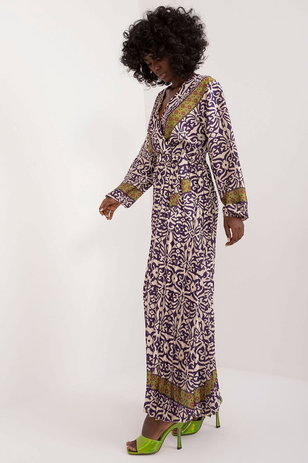 Colorful Print Maxi Dress Envelope Neck - ShalayeFashion