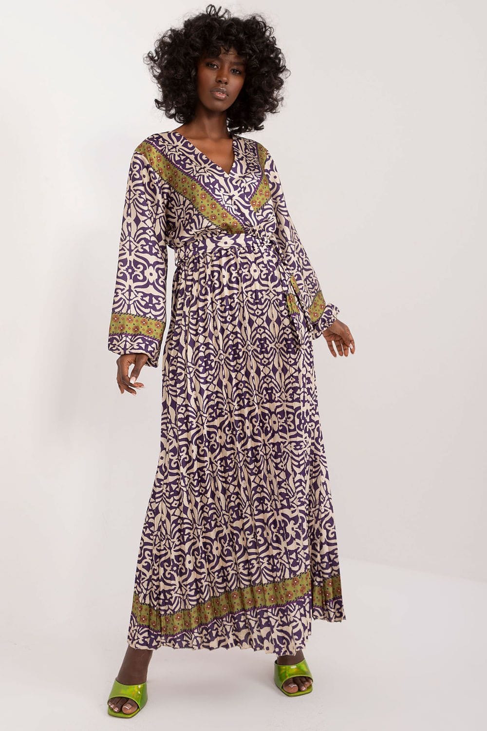 Colorful Print Maxi Dress Envelope Neck - ShalayeFashion