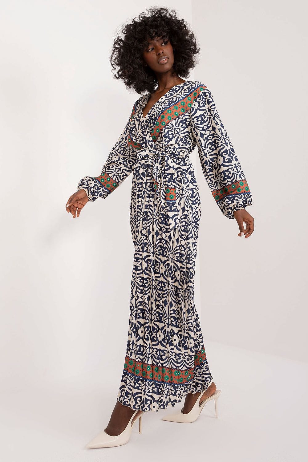 Colorful Print Maxi Dress Envelope Neck - ShalayeFashion