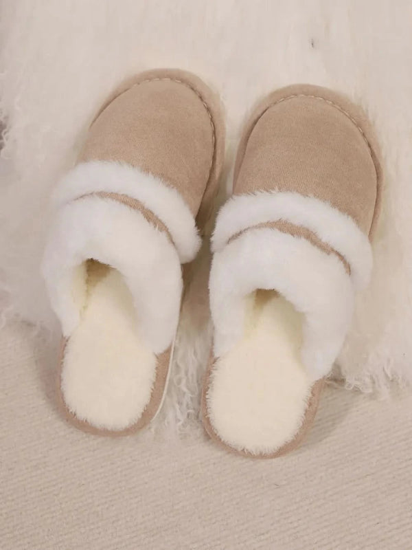 Contrast Faux Fur Round Toe Slippers - ShalayeFashion