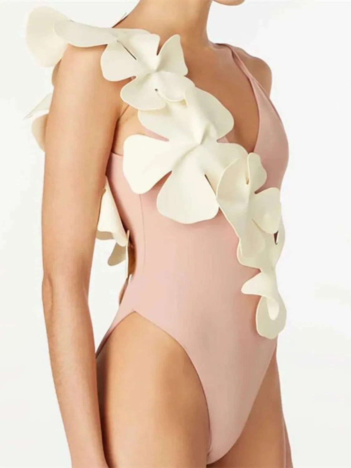 Contrast Flower Spaghetti Strap One - Piece Swimwear - ShalayeFashion