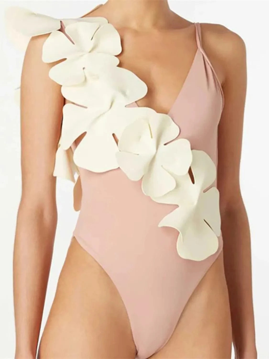Contrast Flower Spaghetti Strap One - Piece Swimwear - ShalayeFashion