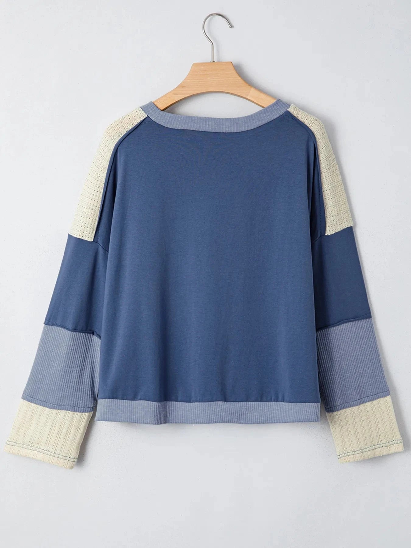 Contrast Knitted Colorblock Star Patchwork Oversize Long Sleeve Top - ShalayeFashion
