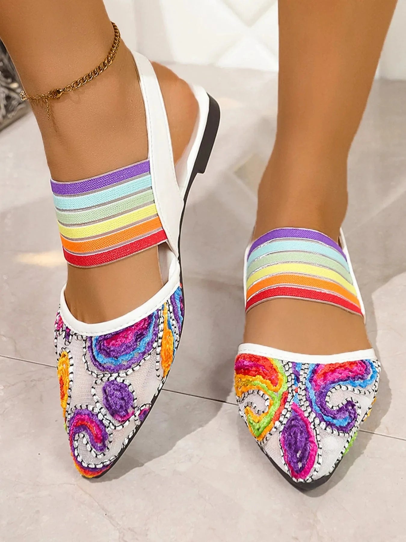 Contrast Point Toe Slingback Sandals - ShalayeFashion