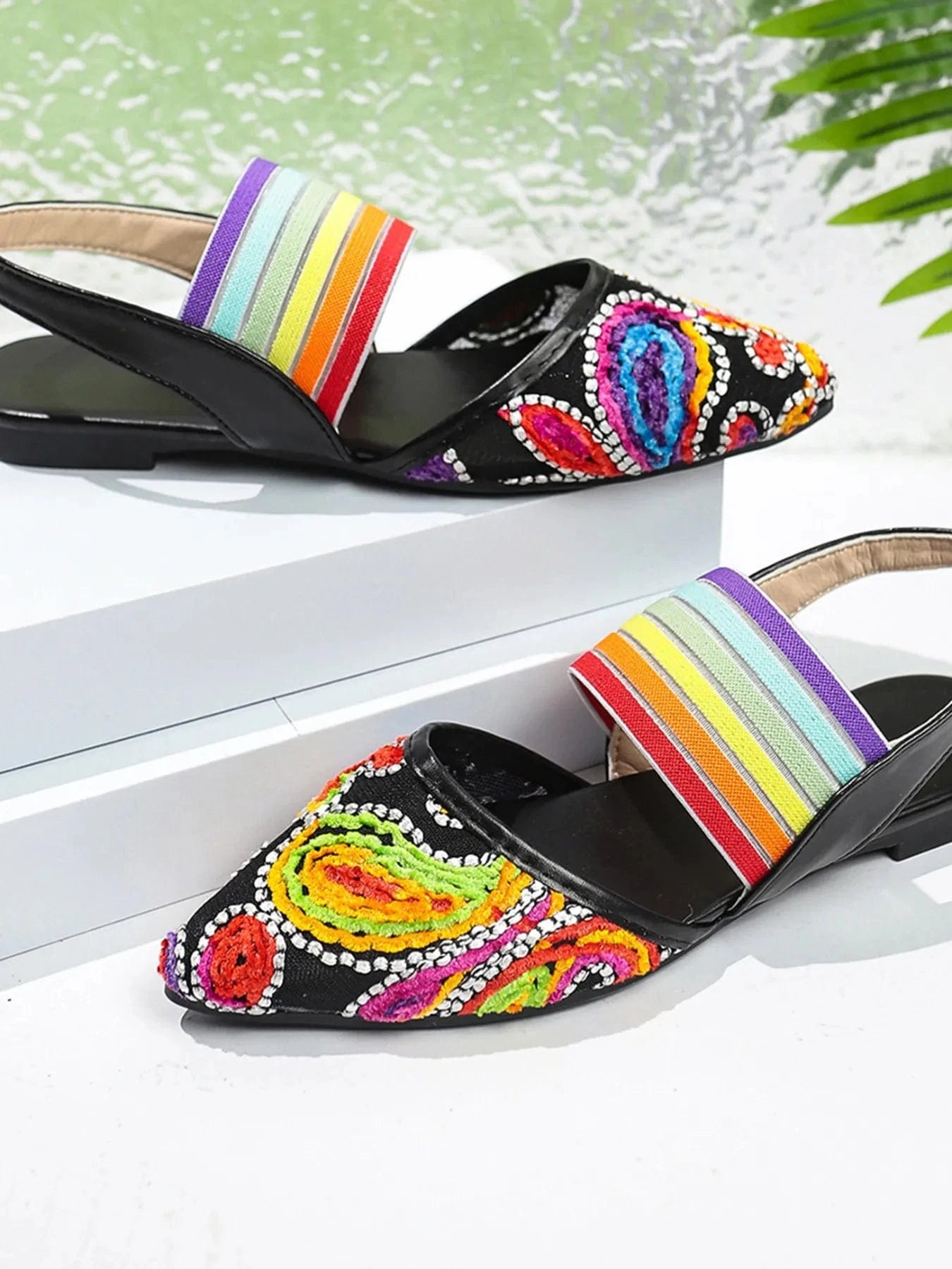 Contrast Point Toe Slingback Sandals - ShalayeFashion