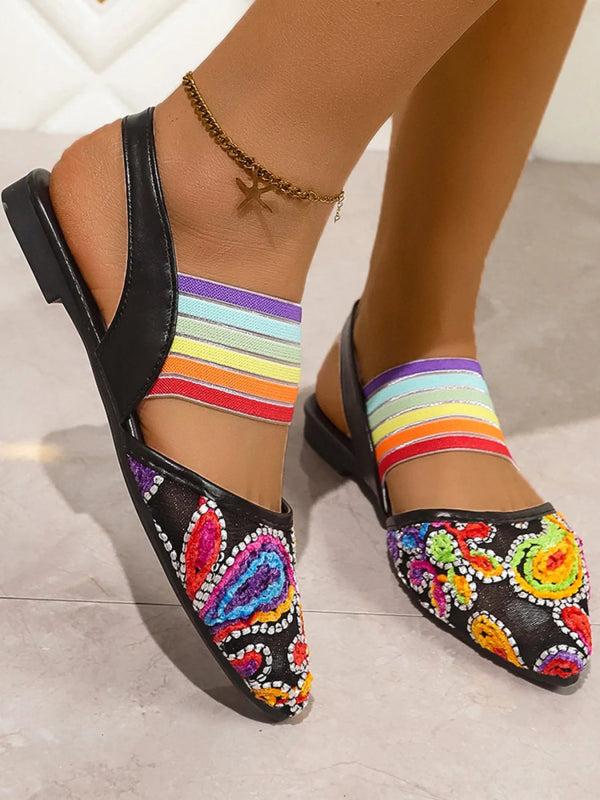 Contrast Point Toe Slingback Sandals - ShalayeFashion