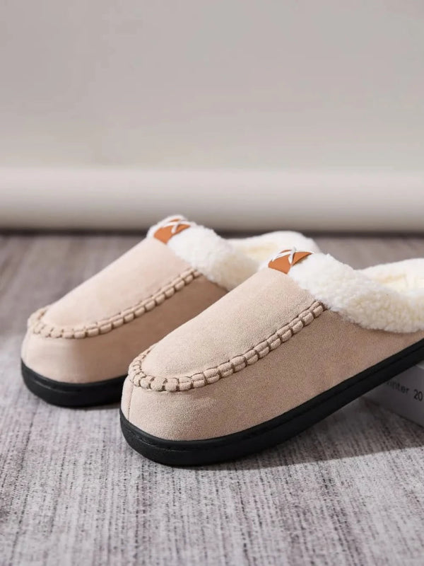 Contrast Round Toe Flat Slippers - ShalayeFashion
