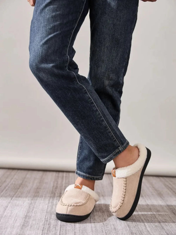 Contrast Round Toe Flat Slippers - ShalayeFashion