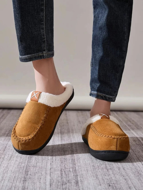 Contrast Round Toe Flat Slippers - ShalayeFashion