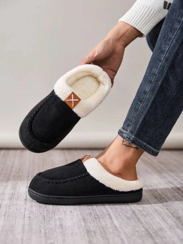 Contrast Round Toe Flat Slippers - ShalayeFashion