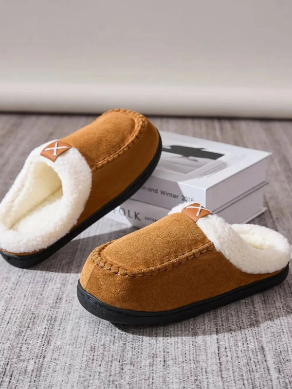Contrast Round Toe Flat Slippers - ShalayeFashion