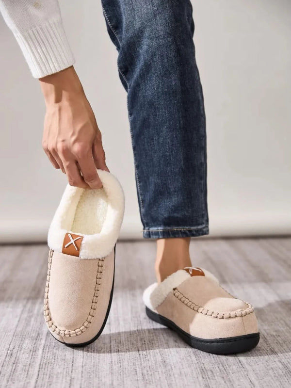 Contrast Round Toe Flat Slippers - ShalayeFashion