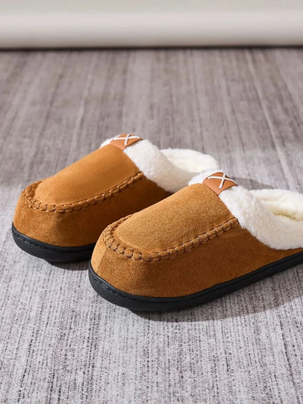 Contrast Round Toe Flat Slippers - ShalayeFashion