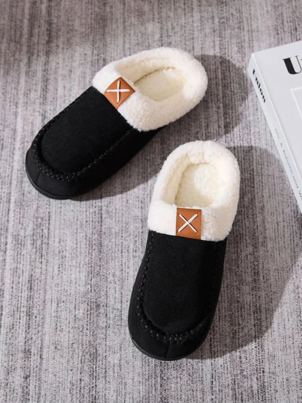 Contrast Round Toe Flat Slippers - ShalayeFashion