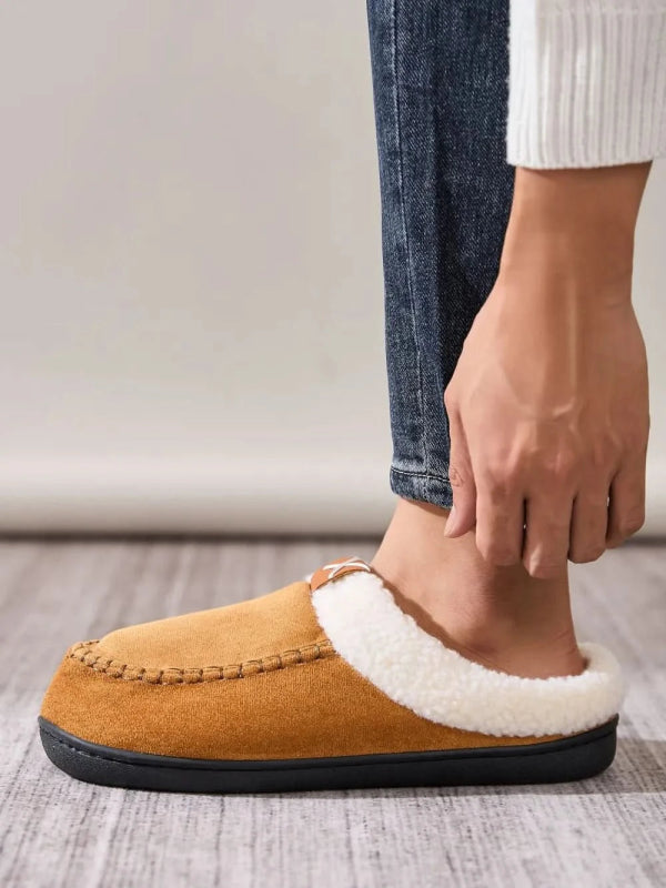 Contrast Round Toe Flat Slippers - ShalayeFashion