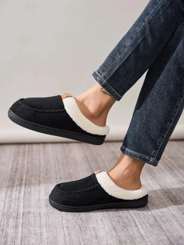 Contrast Round Toe Flat Slippers - ShalayeFashion
