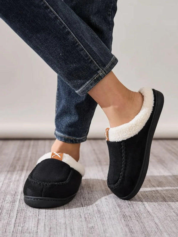Contrast Round Toe Flat Slippers - ShalayeFashion