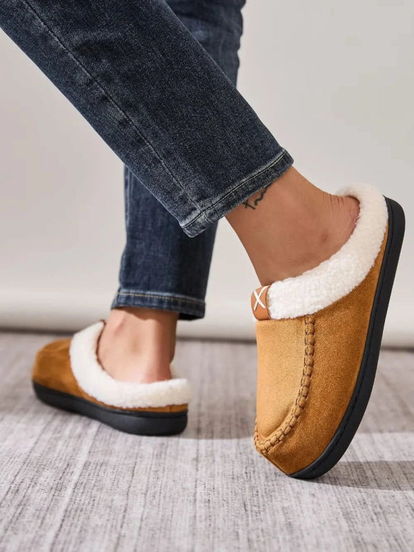 Contrast Round Toe Flat Slippers - ShalayeFashion