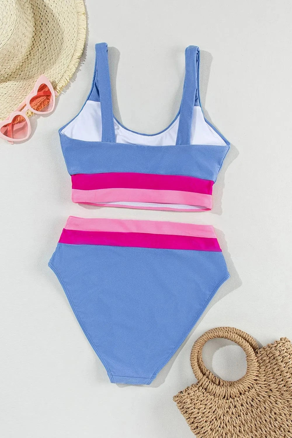 Contrast Scoop Neck Two - Piece Swim Set - ShalayeFashion