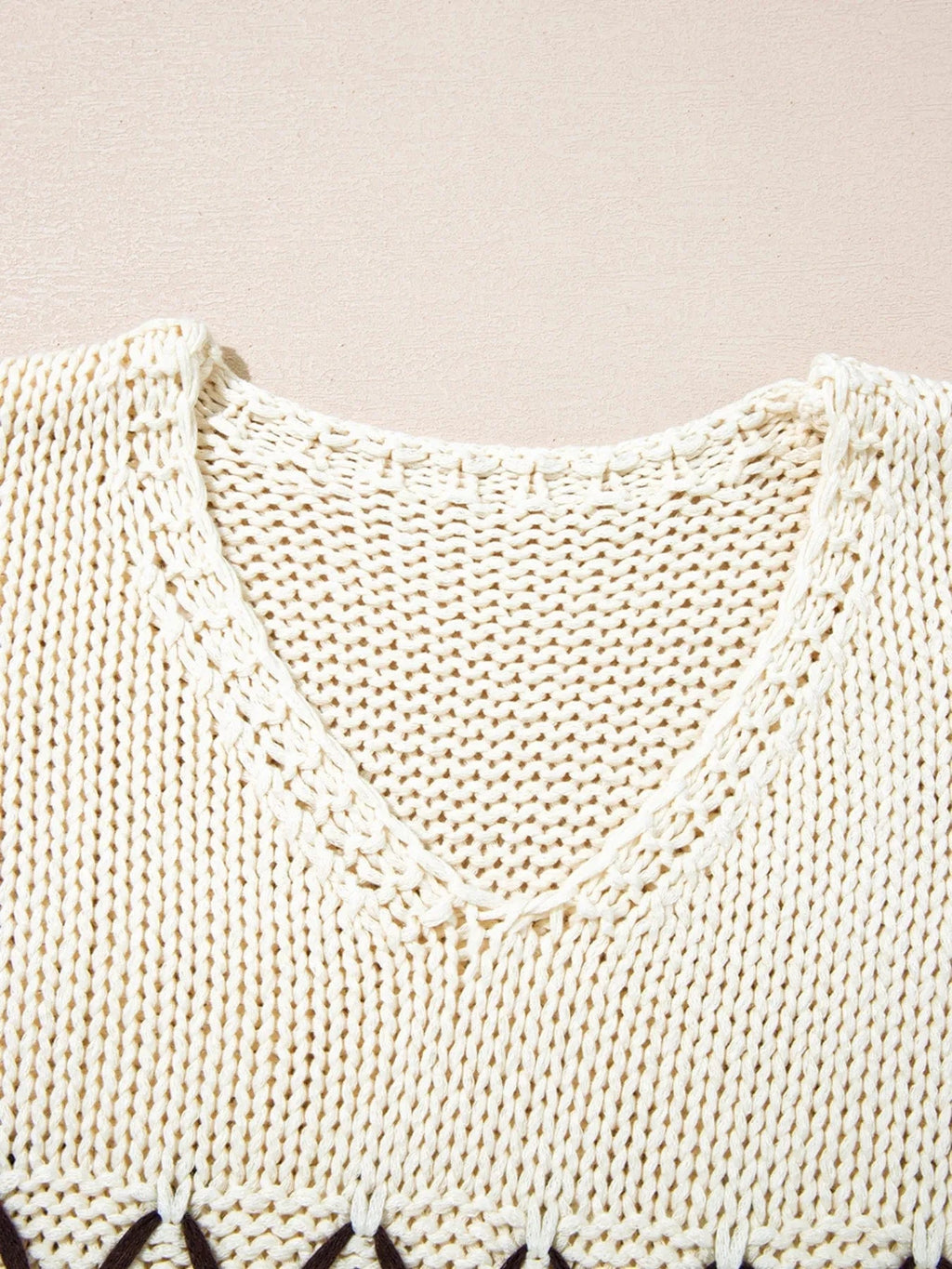 Contrast Stitch Detail V Neck Drop Shoulder Sweater - ShalayeFashion