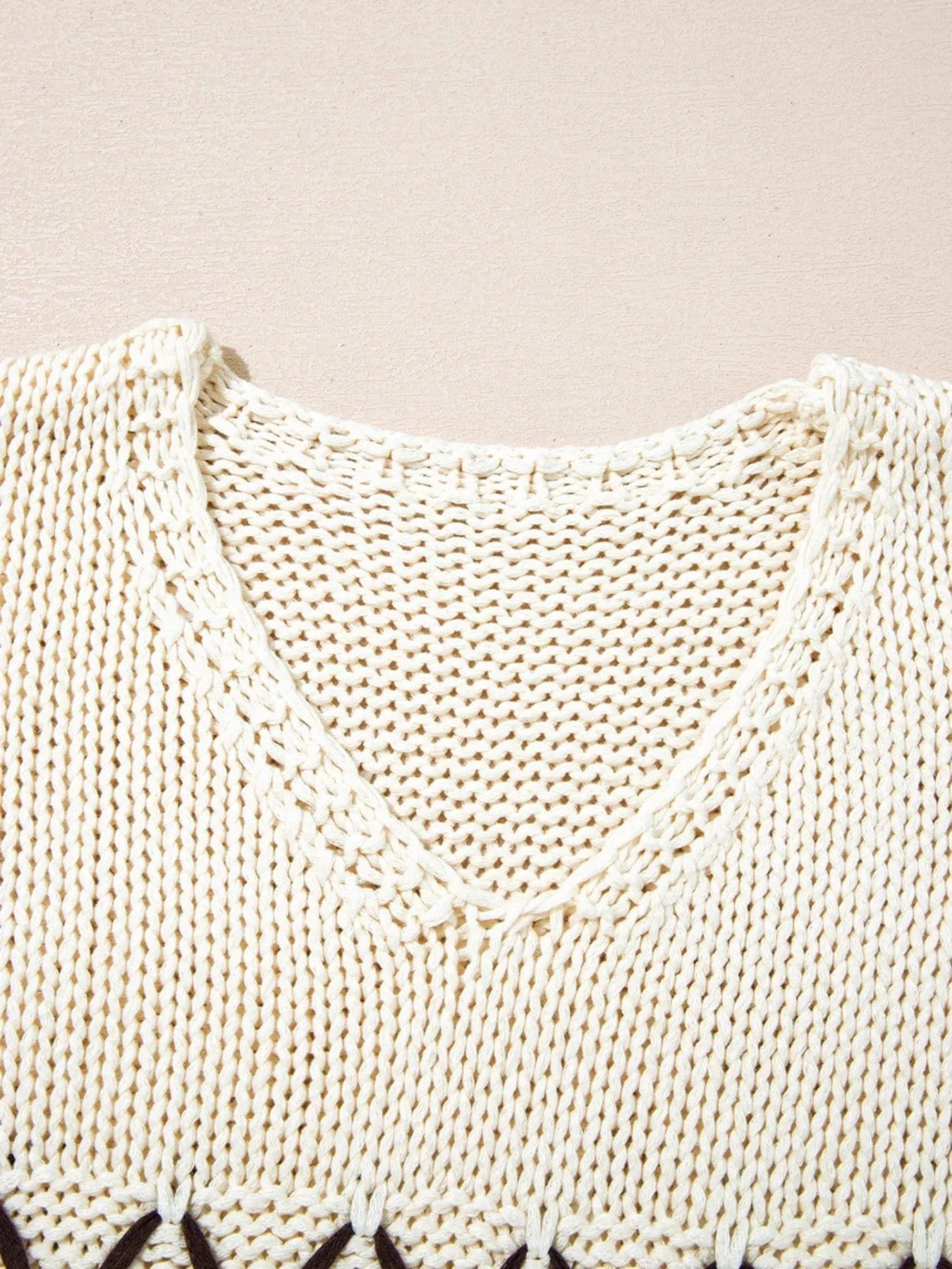 Contrast Stitch Detail V Neck Drop Shoulder Sweater - ShalayeFashion